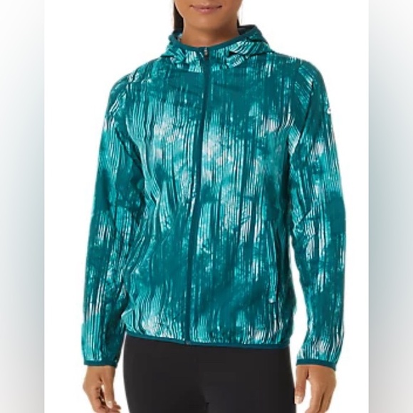ASICS women’s packable jacket Outerwear workout lightweight tie dye‎ teal small - Picture 1 of 9
